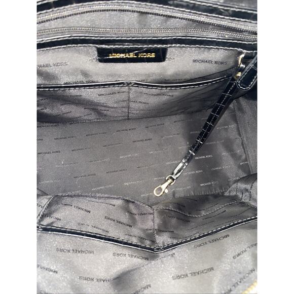 Michael Kors Hamilton Weekender Leather Black Bag Handbags  Michael Kors Hamilton Weekender Black Embossed Leather Gold Chain New Tags $428